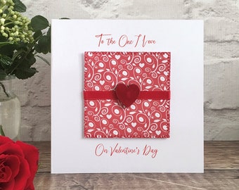 Heart Valentine Card with Personalised Message, Valentine's day card for her, for him, Hand Painted Love Heart card in red or pink