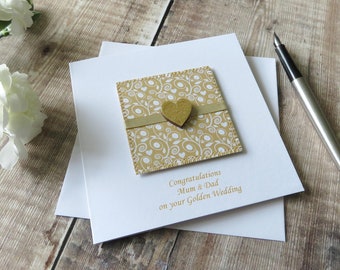 Golden Wedding Anniversary Card with choice of personalised message - for mum & dad, husband, wife or special couple