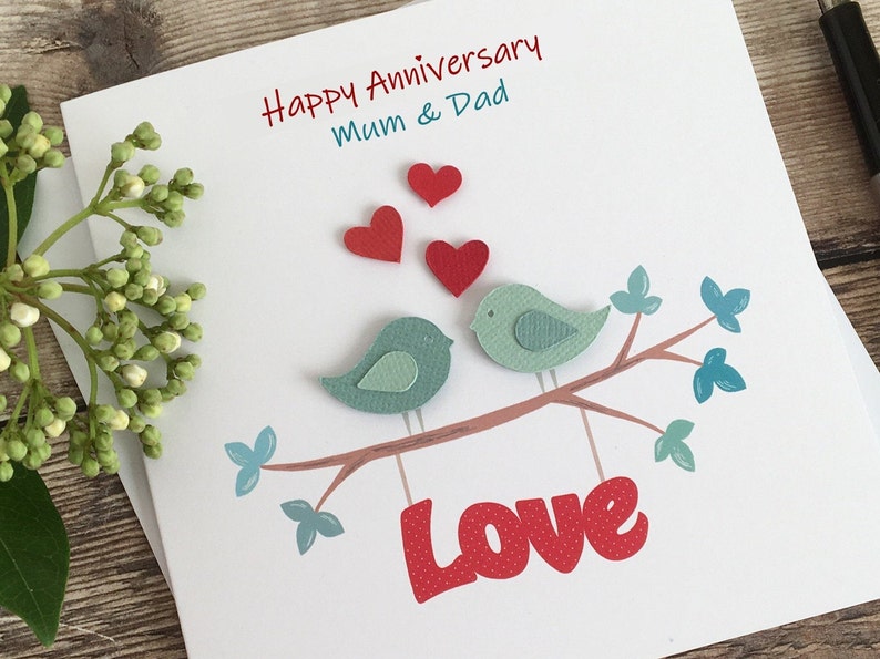 Love Birds Anniversary Card or Wedding Card, Personalised Anniversary ...