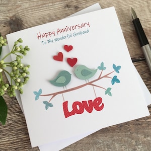 Carte d'anniversaire ou carte de mariage Love Birds, carte d'anniversaire personnalisée pour femme, mari, fils, fille, maman et papa ou couple spécial