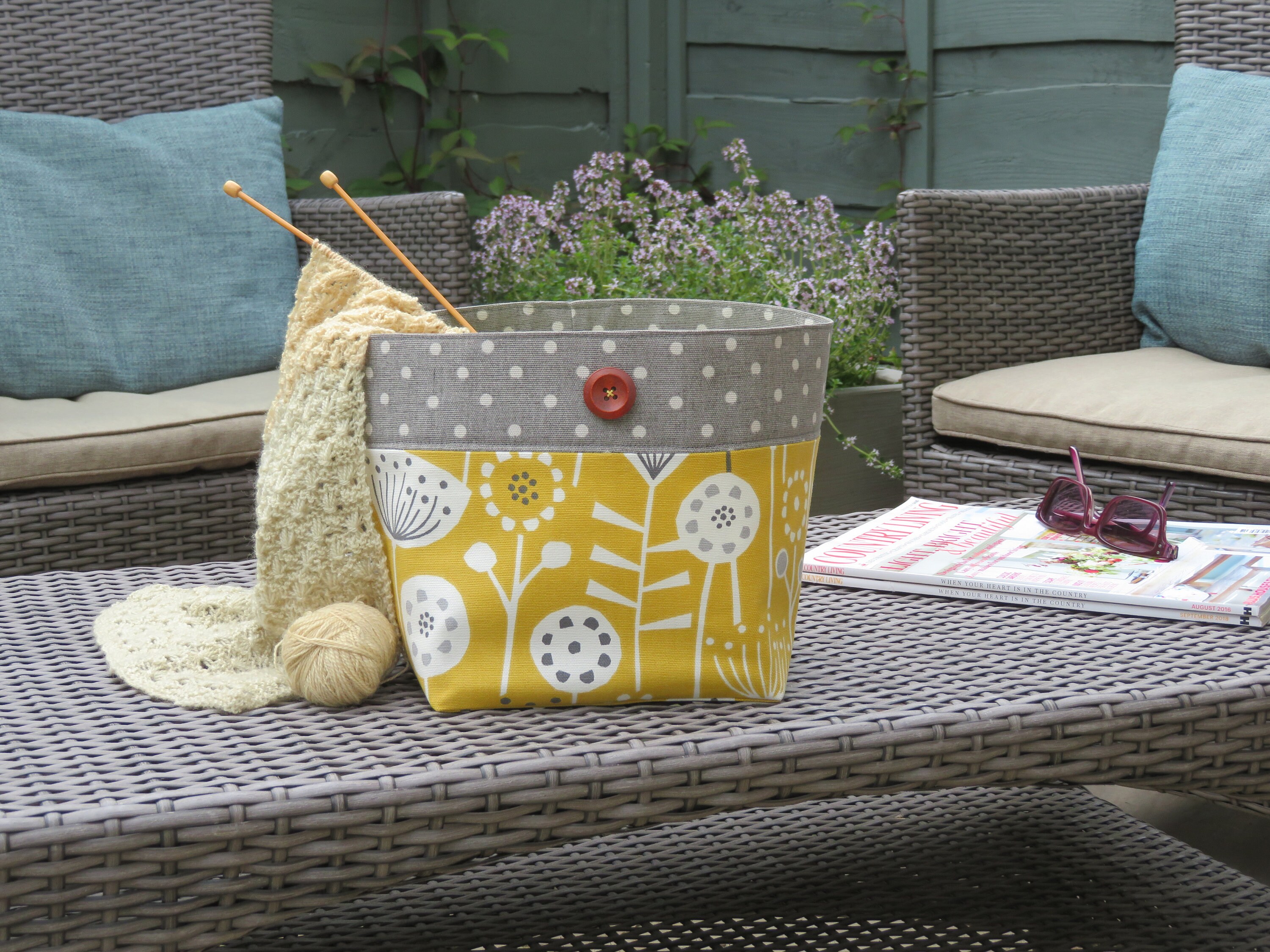Craft Storage Bag in Yellow & Grey Project Bag With Pocket Etsy