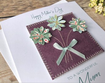 Personalised Mother's Day Card, Flower Bouquet Card for Mum, Mummy, Mam, Grandma, Granny, Nan - with 3D flowers