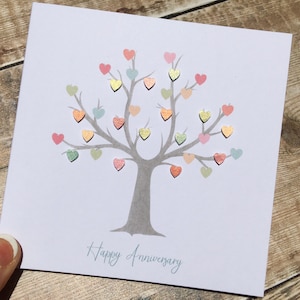 Tree of Life Card, Personalised Tree Card with Embellished Hearts, Anniversary, Birthday, or Thinking of You Card