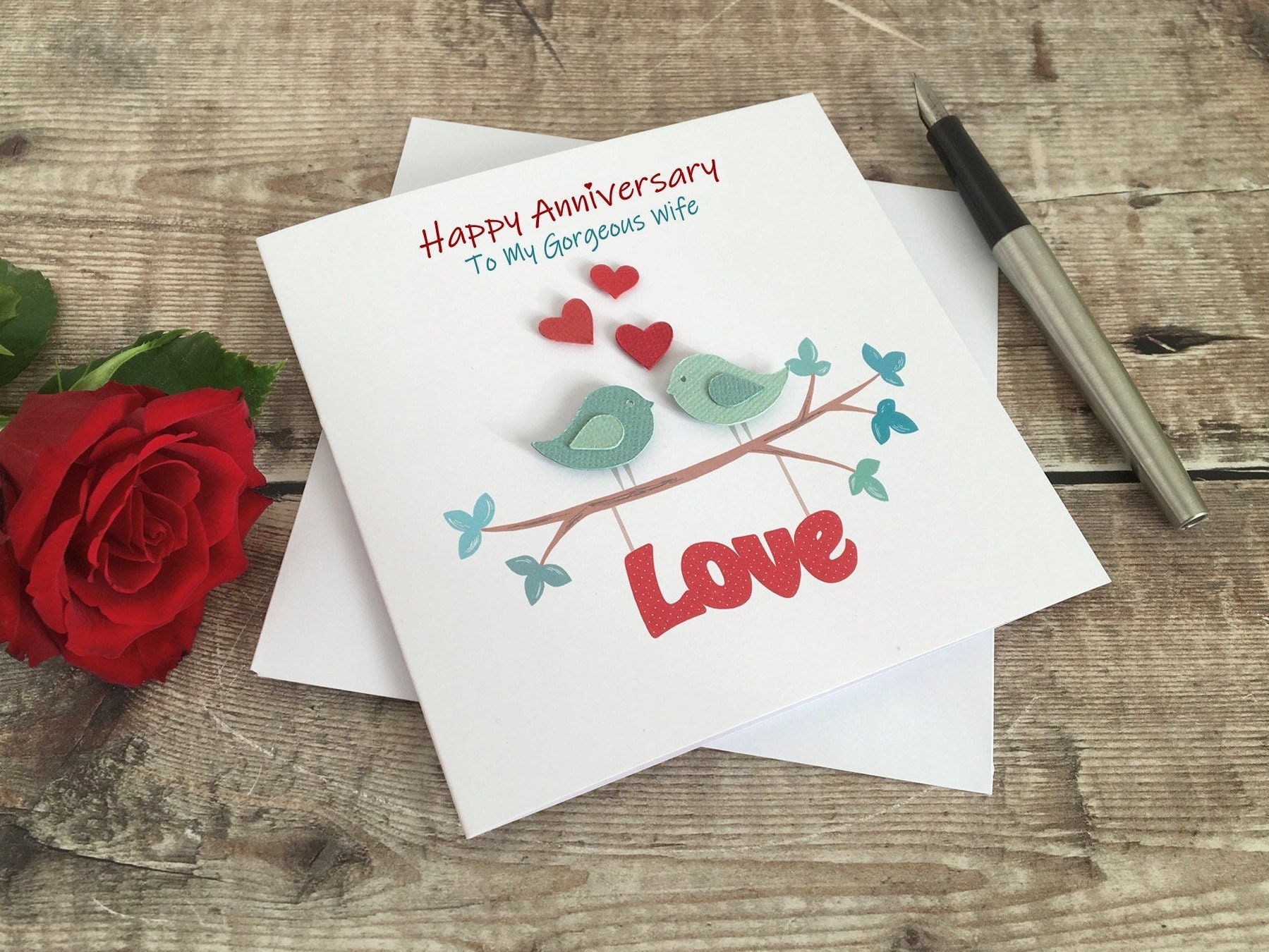 Love Birds Anniversary Card or Wedding Card, Personalised Anniversary ...