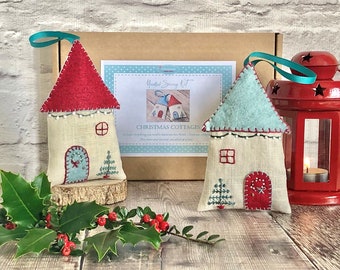 Sew Your Own Christmas Decorations, Mindful Sewing Christmas Embroidery Kit, DIY Christmas Craft Kit, Make Your Own Christmas Cottages