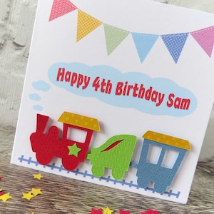 Carte d'anniversaire train personnalisée pour garçons et filles, carte d'âge personnalisée pour enfants, carte train pour enfants fabriquée à la main