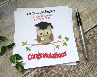 Personalised Graduation Card, Handmade Graduate Congratulations Card, Graduation Owl Card