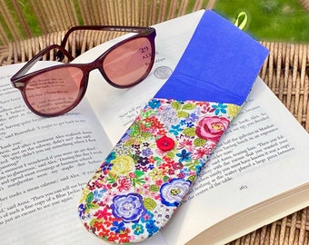 Soft Sunglasses Case, Padded Glasses Pouch with protective button down flap, choice of cotton fabrics