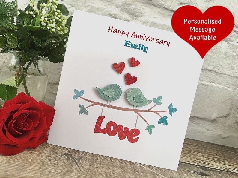 Love Birds Anniversary Card or Wedding Card, Personalised Anniversary ...
