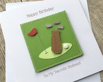 Personalised Golf Birthday Card, Father's Day or Retirement Card, with 3D Golf Bag for Dad, Husband or Grandad