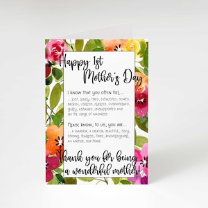 Eerste Moederdagkaart, nieuwe moeder, aquarelbloemen, 1e Moederdagkaart, afdrukbare kaart, blanco kaart, downloadbare PDF