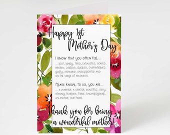 First Mother's Day card, new Mom, watercolor flowers, 1st Mother's Day card, printable card, blank card, downloadable PDF