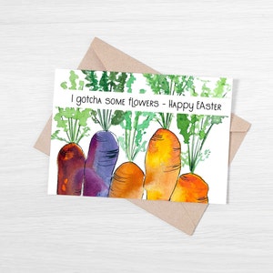 Carte de Pâques, carte de vacances imprimable, aquarelle, carte de Pâques carottes amusantes, carte imprimable, carte de Pâques vierge, PDF téléchargeable