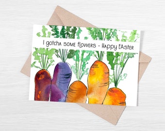 Easter card, printable holiday card, watercolor, fun carrots Easter card, printable card, blank Easter card, downloadable PDF