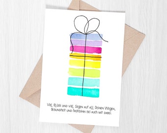 Birthday card, printable Birthday card, German song, watercolor birthday present, printable card, blank Birthday card, downloadable PDF