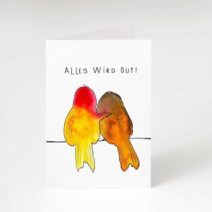 Friendship card, German supportive quote, watercolor hugging birds, Corona Covid card, printable card, blank card, downloadable PDF