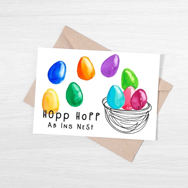 Easter card, printable holiday card, watercolor Easter Eggs, fun German Easter card, printable card, blank Easter card, downloadable PDF