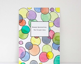 Quarantine card, printable corona card, watercolor happy bubbles Covid card, printable card, blank card, downloadable PDF