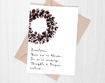 Sympathy card, printable card, dark watercolor wreath card, printable card, blank card, downloadable PDF