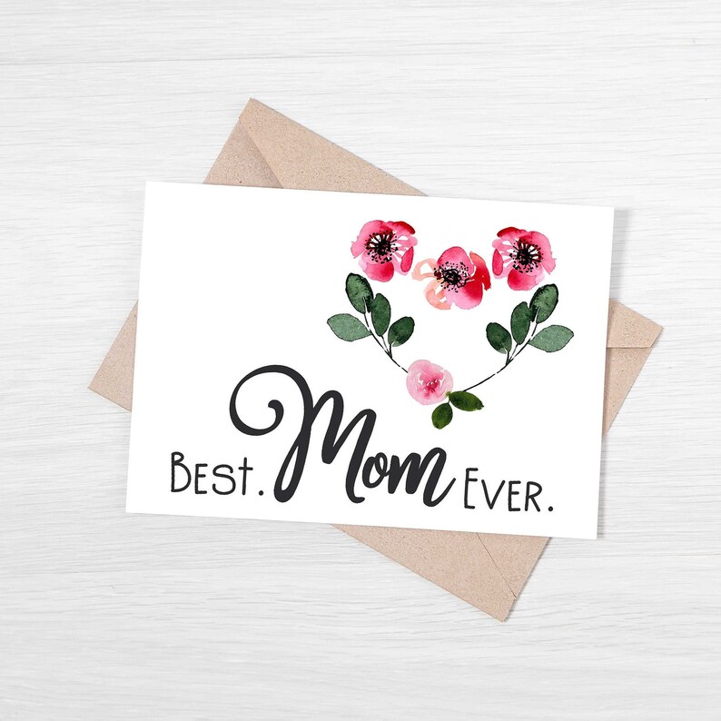 Mother's Day card, Best. Mom. Ever., watercolor heart wreath, Mother's Day card, printable card, blank card, downloadable PDF image 3