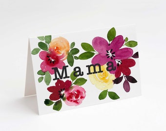 Mother's Day card, printable holiday card, Mama, watercolor flowers, Mother's Day card, printable card, blank card, downloadable PDF