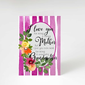 Tarjeta del Día de la Madre para Abuela, rayas y flores de acuarela, Oma, Gran, tarjeta imprimible, tarjeta en blanco, PDF descargable