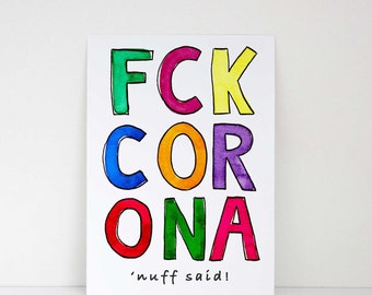 Corona card, printable mood card, watercolor lettering Covid card, printable card, blank card, downloadable PDF