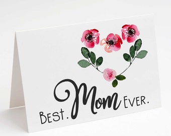Mother's Day card, Best. Mom. Ever., watercolor heart wreath, Mother's Day card, printable card, blank card, downloadable PDF