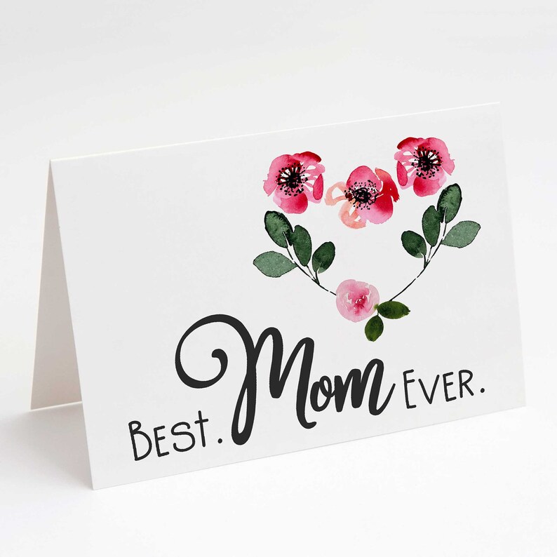 Mother's Day card, Best. Mom. Ever., watercolor heart wreath, Mother's Day card, printable card, blank card, downloadable PDF image 1