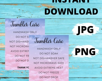 Tumbler Care Card, Tumbler Care Instructions INSTANT DOWNLOAD | Printable Cup Care | Washing Instructions