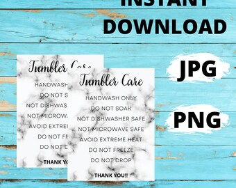 Tumbler Care Card, Tumbler Care Instructions INSTANT DOWNLOAD | Printable Cup Care | Washing Instructions