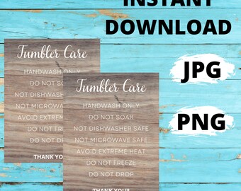 Tumbler Care Card, Tumbler Care Instructions INSTANT DOWNLOAD | Printable Cup Care | Washing Instructions