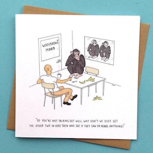 MONKEY BUSINESS - lustige Karte - Gruß-Karte - Geburtstagskarte - Handmade - humorvoll - 3 Affen