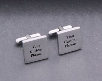 Engraved Stainless Steel Cuff Links, Personalized Wedding Gift