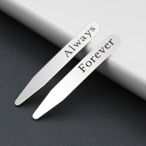 Always and Forever Anniversary Gift, Engraved Collar Stays gift from wife, Stainless Collar Stays Engraved Anniversary Gift 2.5&quot;
