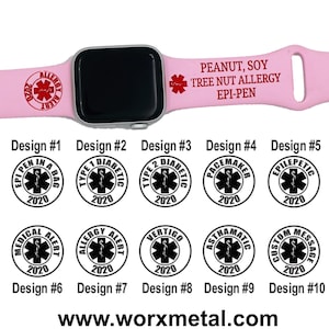 Star of Life Epi Pen Emergency Medical Alert Silicone Watch Strap band fits all 38-45mm Watch band Custom Medical Alert Series Watche EPIPEN
