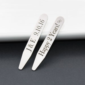2 year Anniversary Gift for Husband, Personalized Collar Stays, Engraved Husband Gift, 2.5&quot; Stainless Steel Collar Stays, Anniversary Date