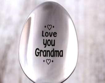 Love you Grandma Spoon Engraved like Hand Stamped, Stamped Flatware, Stamped Silverware, love you Spoon, Grandma Gift Custom Under 20