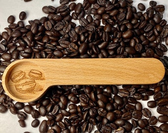 Personalized Wooden Coffee Scoop Bag Clip: Engraved Beech Wood Gift