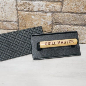 Grill Master Rectangle Steak Weight Press Personalized Cast Iron Burger Bacon Steak Weight Engraved Meat Press Gift BBQ, Tailgate Party
