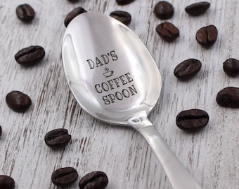 DAD'S COFFEE SPOON engraved Great Gift, Stamped Silverware, Custom Flatware, Stainless Spoon, Fathers Day Gift for dad, Under 20