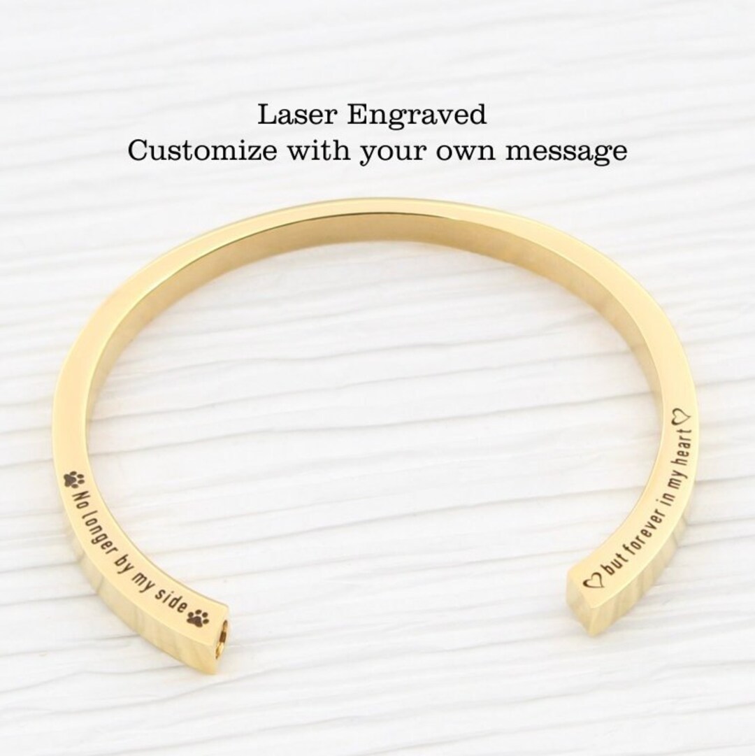 Custom Gold Engraved Cremation Jewelry, Cremation Bangle Bracelet