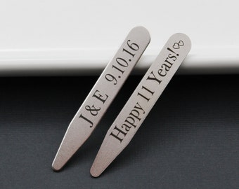 11 year Anniversary Gift for Husband, Personalized Collar Stays, Engraved Husband Gift, 2.5" Stainless Steel Collar Stays, Anniversary Date