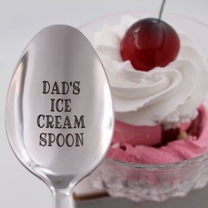 Dad's Ice Cream Spoon Engraved Stamped DAD Gift Silverware Ice Cream Spoon Father's Day Gifts For Dad from Daughter, Christmas Birthday image 1