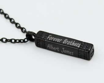Personalized Black Stainless Steel Cremation Necklace: Rectangle Ashes Locket, Engraved