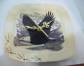 8" Ceramic J. Weins Eagle Plate Wall Clock Recycled Re-purposed Plate Clock Free Shipping