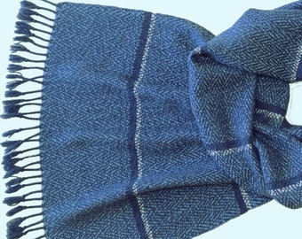 Men's blue winter cashmere hand woven scarf