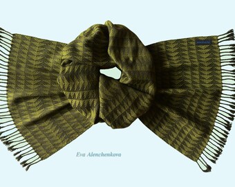 Women's blue winter cashmere hand woven scarf