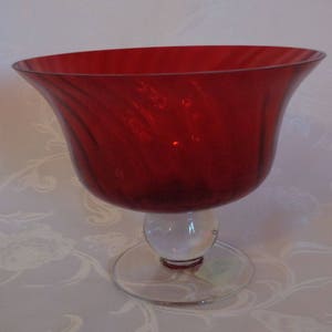 Vintage Ruby Red Ribbed Glass Compote Dish