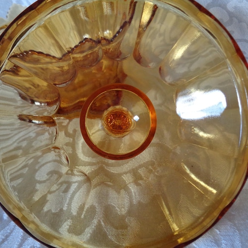 Vintage Fenton Amber Fifteen Point Signed Rare and Unique Footed top Candy Dish with Lid